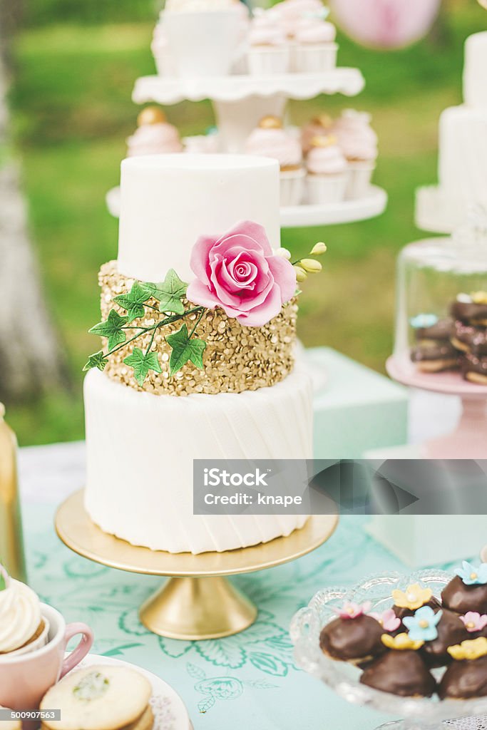 Plus beau Gâteau de mariage sur la table des desserts - Photo de Biscuit libre de droits