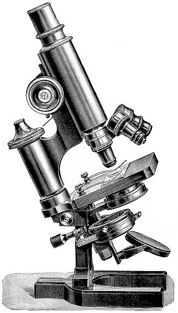 ilustrações, clipart, desenhos animados e ícones de antigo ilustração de microscópio - engraved image gear old fashioned machine part