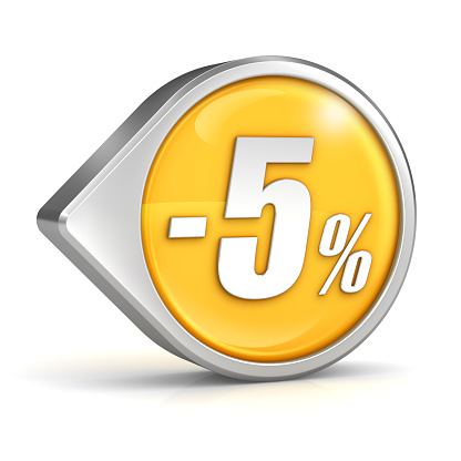 Discount sale 5% yellow icon with pointer. 