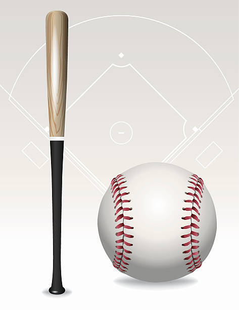 ilustraciones, imágenes clip art, dibujos animados e iconos de stock de vector bate de béisbol, bola, elementos de campo - baseball baseball bat baseballs baseball diamond