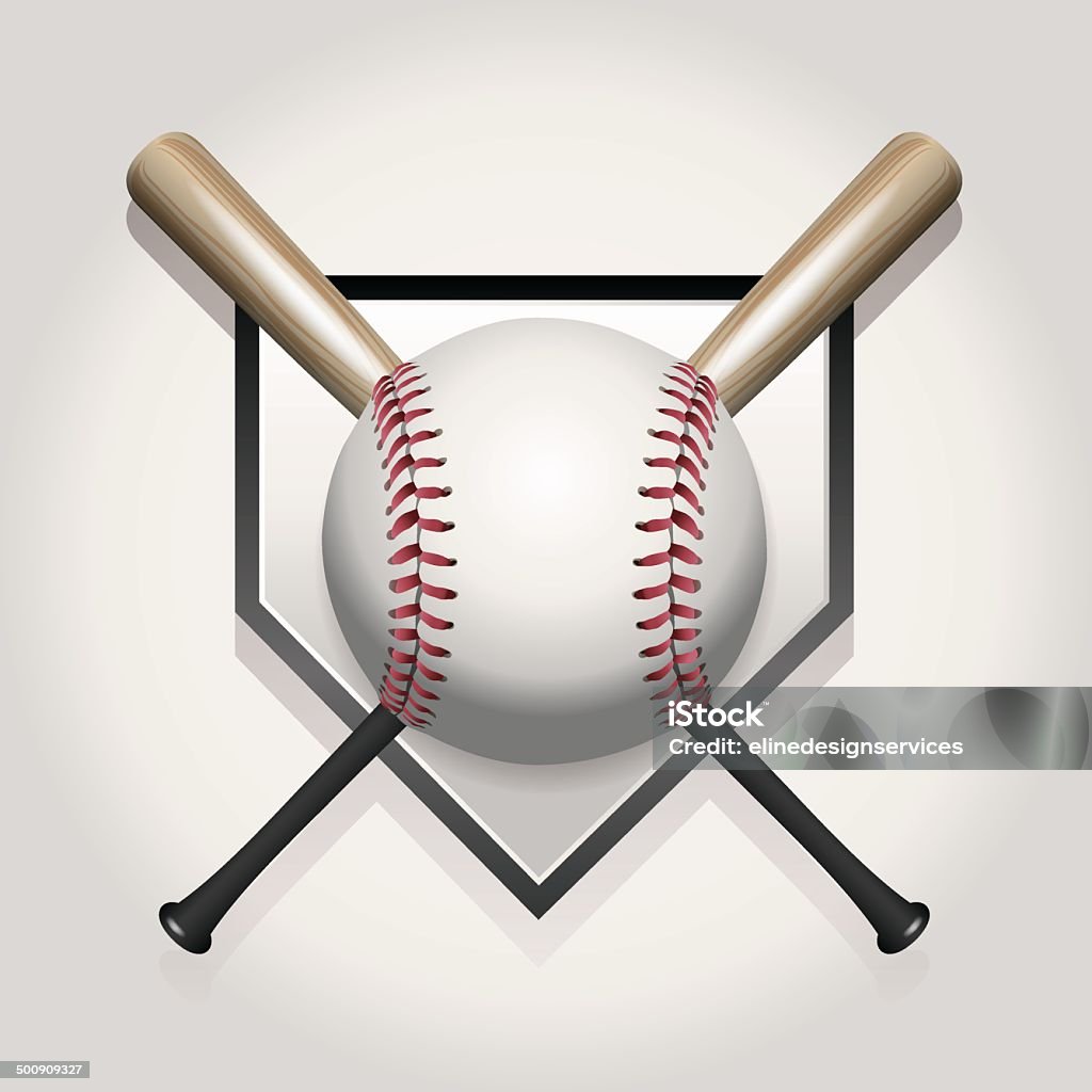 Vector Baseball, Bat, Homeplate Illustration A baseball illustration made for a ball and two crossed bats over home plate. Vector EPS contains transparencies and gradient mesh. Baseball - Sport stock vector