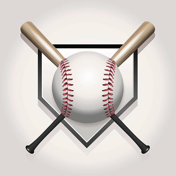 Vector Baseball, Bat, Homeplate Illustration A baseball illustration made for a ball and two crossed bats over home plate. Vector EPS contains transparencies and gradient mesh. baseball base icon stock illustrations