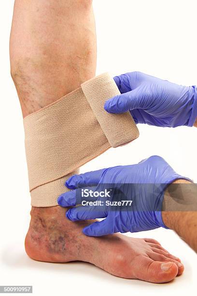 Varicose Veins And Bandage Stock Photo - Download Image Now - Bandage, Active Seniors, Adult
