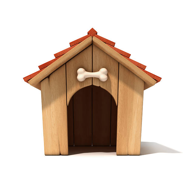 dog house 3d-illustration - hundehütte stock-fotos und bilder