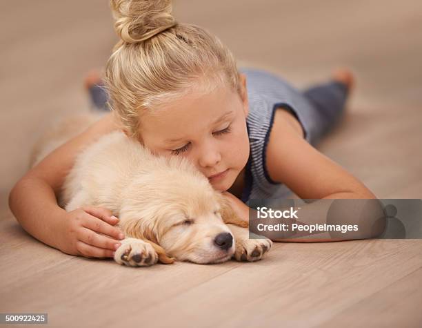 Nap Time For The Two Friends Stock Photo - Download Image Now - Child, Flooring, Dog