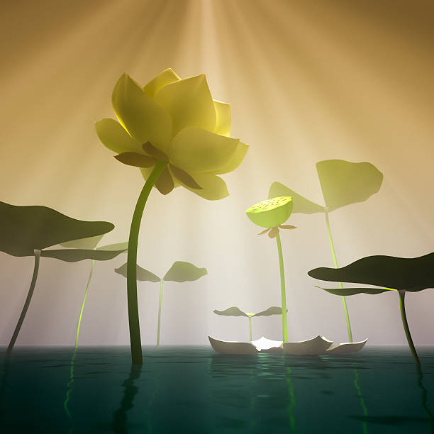 3d white lotus in the mist.