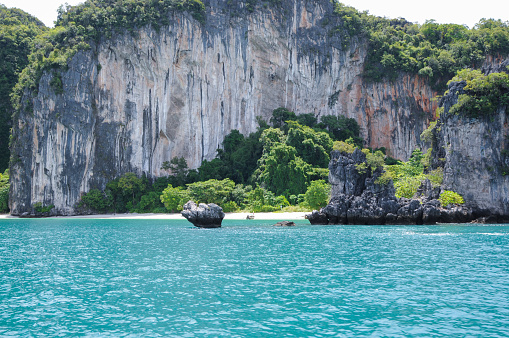 The Small, Secluded Beach of the Trees Covered Island. Koh Hong Island at Phang Nga Bay near Krabi and Phuket. Thailand.