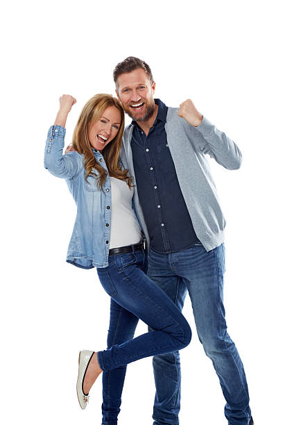 istock Excited couple rejoicing success 500927085