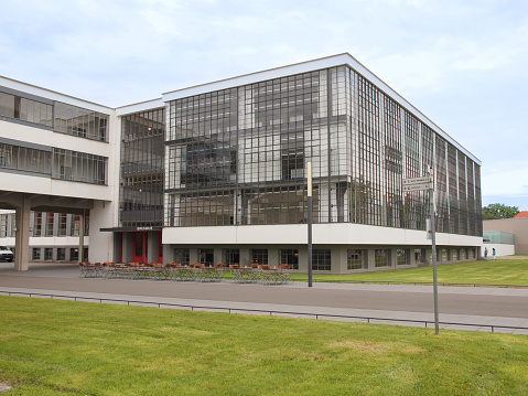 Dessau, Germany - June 13, 2014: The Bauhaus art school iconic building designed by architect Walter Gropius in 1925 is a listed masterpiece of modern architecture