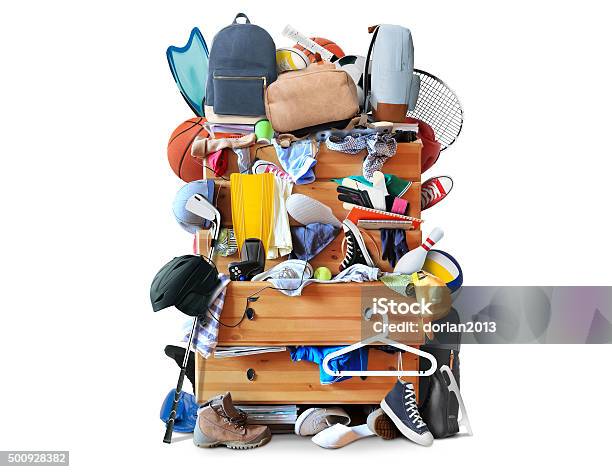 Mess Dresser With Scattered Clothes Stock Photo - Download Image Now - Messy, Child, Domestic Room