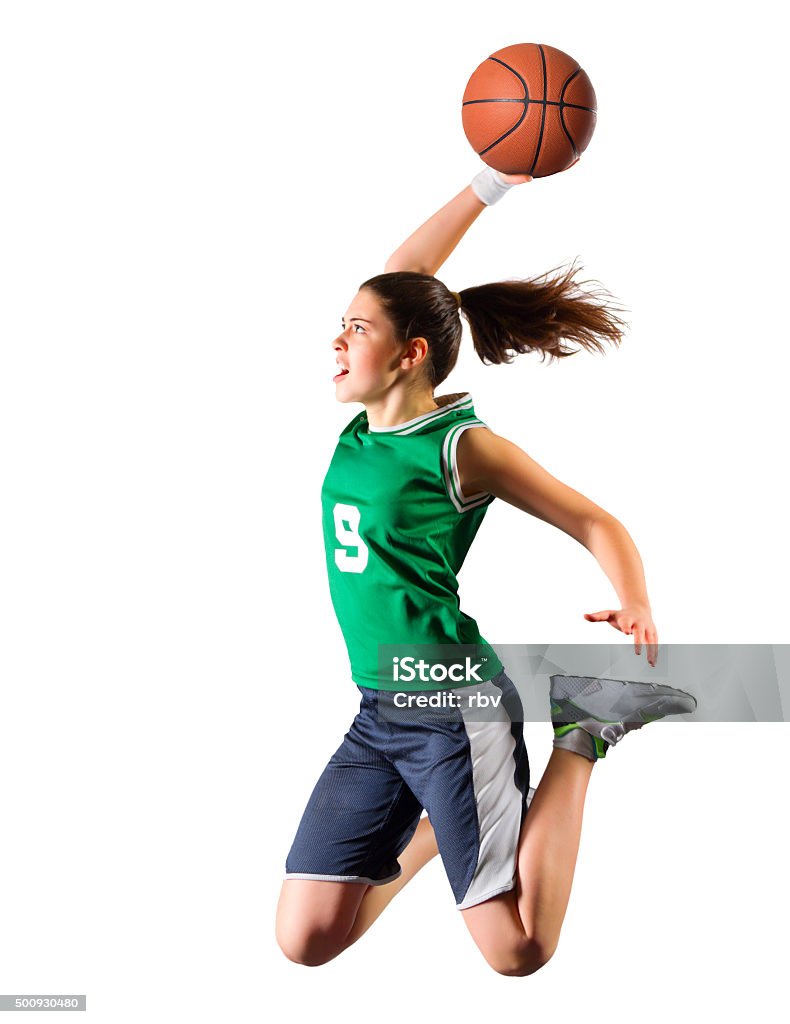 Young girl basketball player Young girl basketball player isolated Basketball - Sport Stock Photo