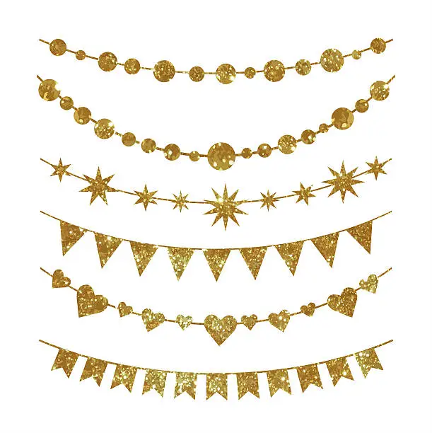 Vector illustration of Set of garlands made of gold glitter texture.