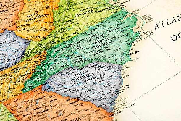 map of サウスキャロライナ、ノースカロライナ州 - columbia north carolina ストックフォトと画像