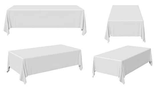 White rectangular tablecloth set isolated on white, 3d illustration