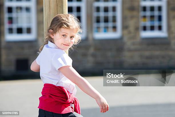 Girl In Playground Stock Photo - Download Image Now - 6-7 Years, Activity, Back to School
