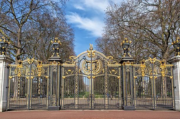 istock Metal gate decorated with golden ornaments 500942765