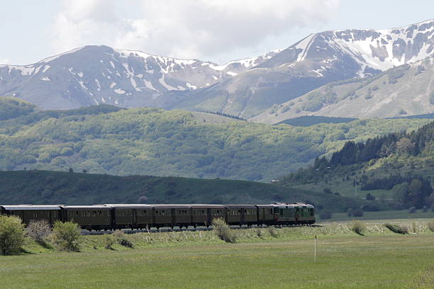 Historic train approaches the Pescocostanzo's railway station