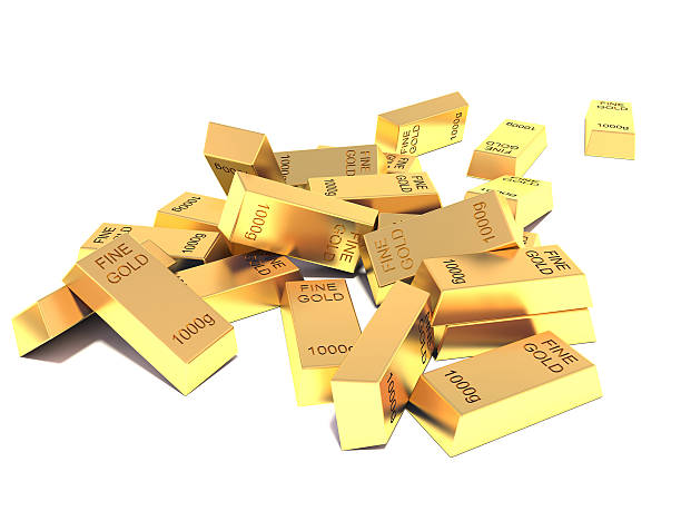 istock Heap of Flat Golden Bars isolated on white background 500944441