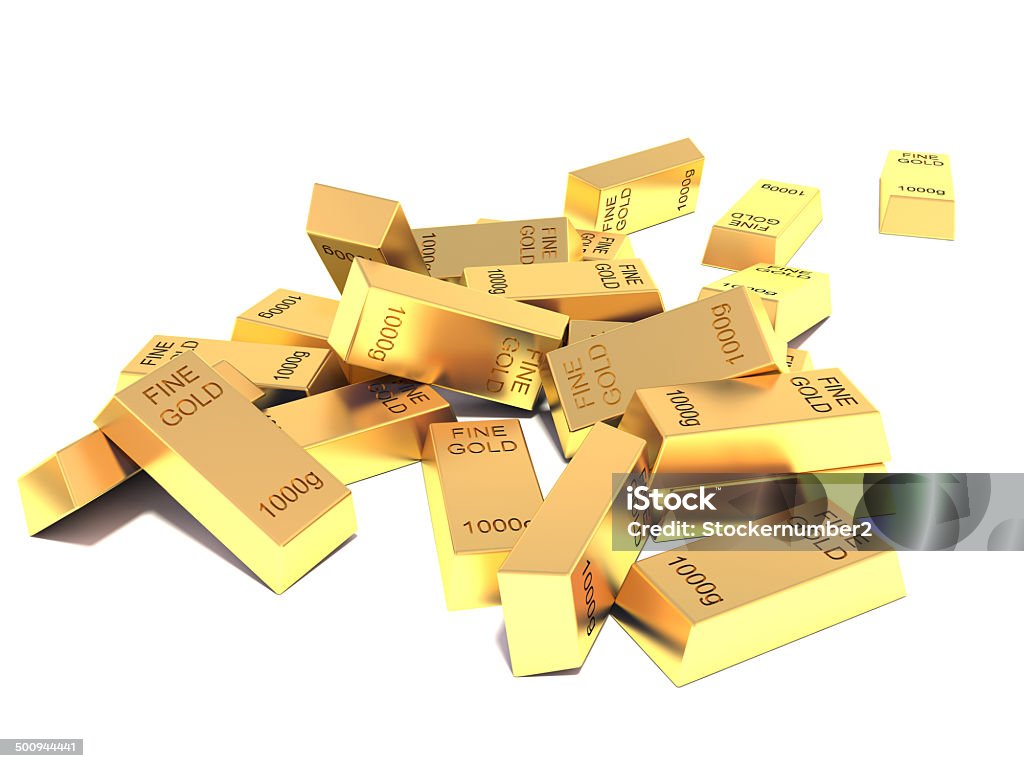 Heap of Flat Golden Bars isolated on white background Currency Stock Photo