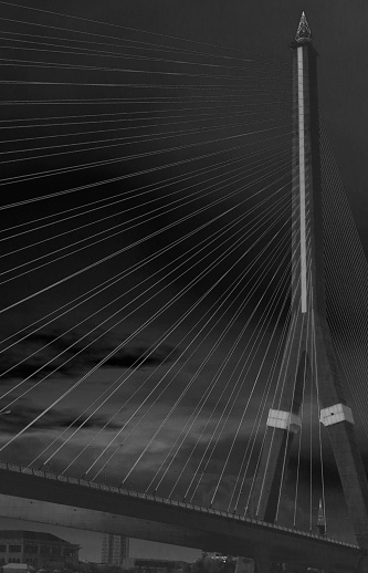 The river bridge, thailand black & white negative style
