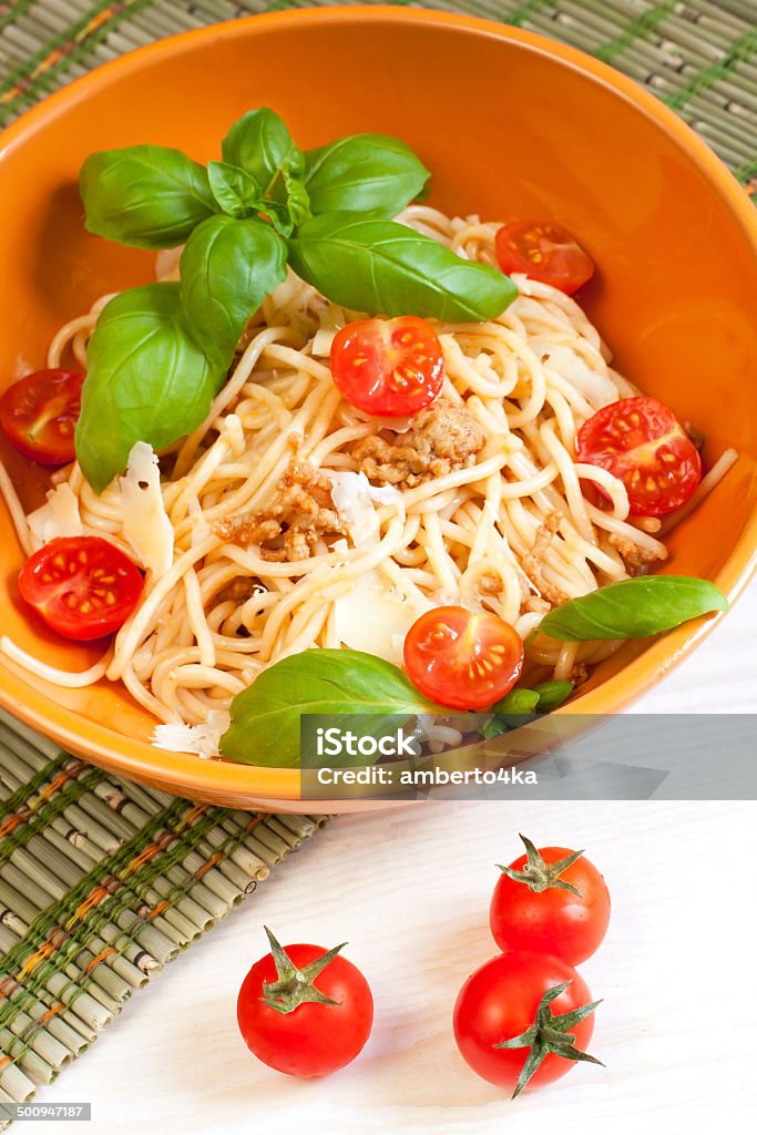 Spaghetti Bolognese italian pasta  Bolognese with tomato sauce Bar - Drink Establishment Stock Photo