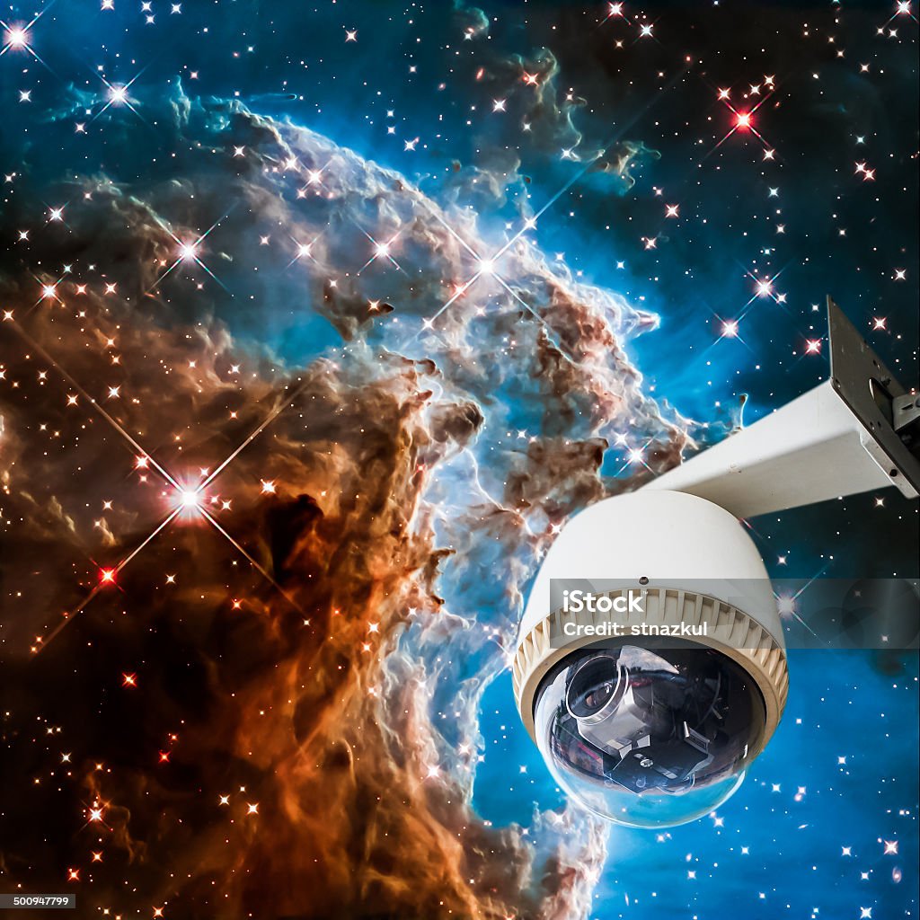 CCTV with star light background, image from Nasa.gov Above Stock Photo