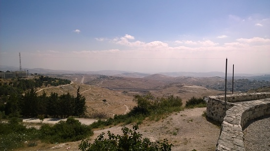 three regions in one classic picture- Israel, Palestine, Jordan, picture taken from Mt. of Olives.