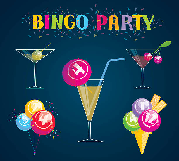 Bingo Party Bingo party elements. Bingo balls and bingo tickets. pow wow stock illustrations