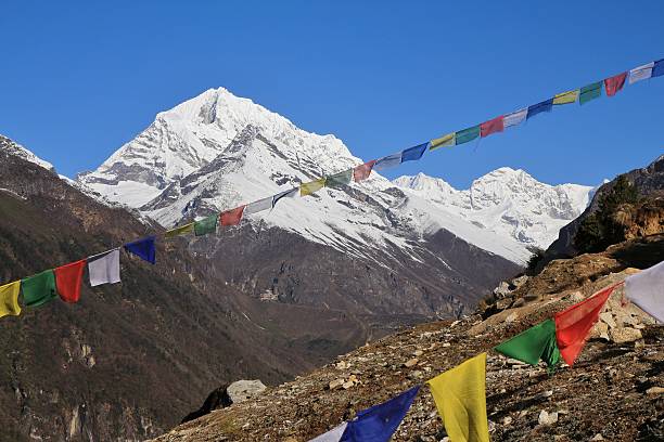 istock High mountain and prayer flags near Namche Bazaar 500959416