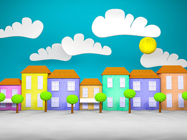 istock Cartoon style small town 500961088