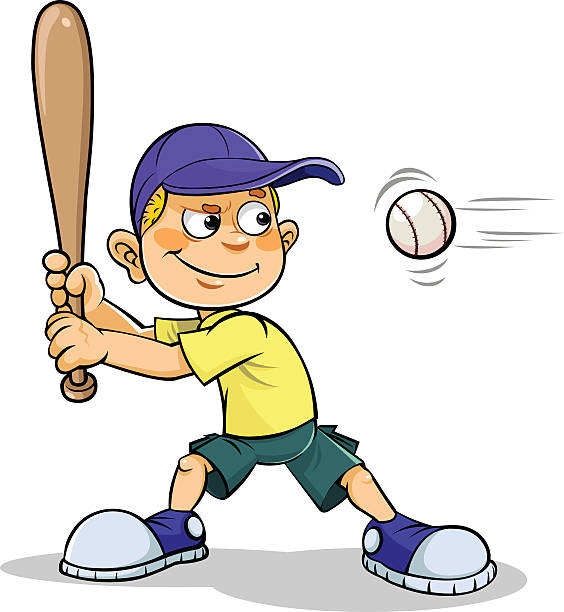 illustrazioni stock, clip art, cartoni animati e icone di tendenza di fumetto di ragazzo che gioca a baseball - baseball base ball hat