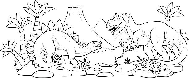 Dino battle Dino battle dinosaur drawing stock illustrations