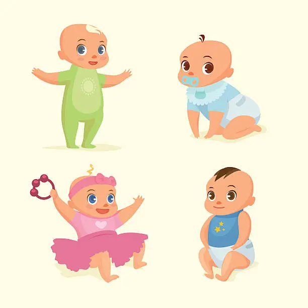 Vector illustration of little baby set