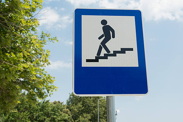 istock Road sign of a pedestrian underpass against blue sky 500963904