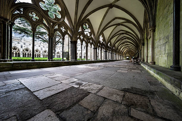 The famous cloisters at Salisbury Cathedral, built in 1240 and now open freely to the public.