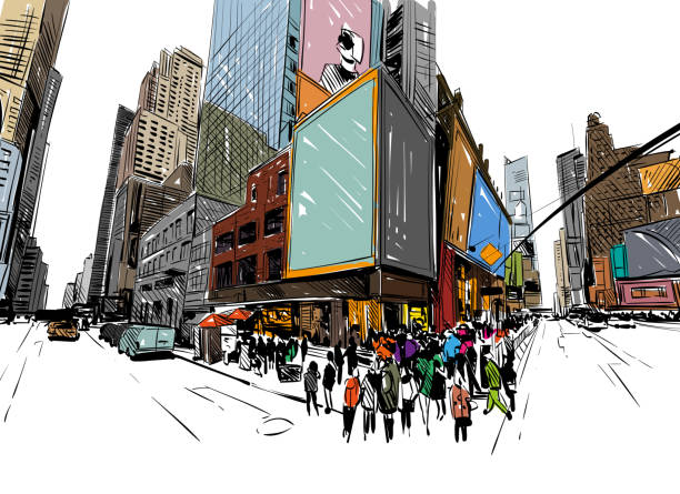 City hand drawn unique perspectives, vector illustration City hand drawn unique perspectives, vector illustration. New York city Times square times square stock illustrations