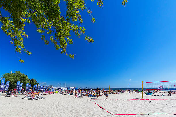 Riga, Latvia - August 7, 2019: The coast of the Gulf of Riga, Jurmala, Latvia. Jurmala is a city in Latvia, about 25 kilometres west of Riga.
