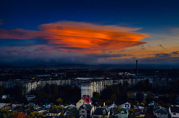 Beautiful clouds over the city stock photo