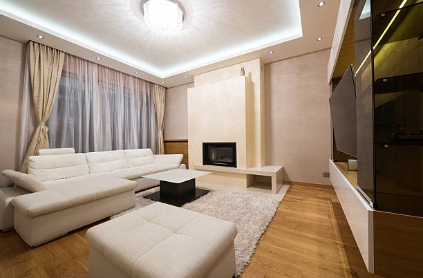 istock Interior of a specious living room with fireplace 500970176