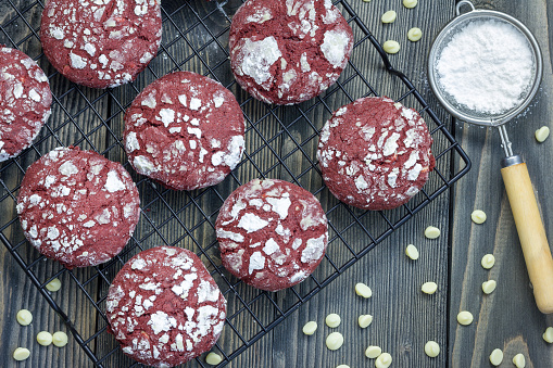 Red velvet crinkle cookies with white chocolate chips