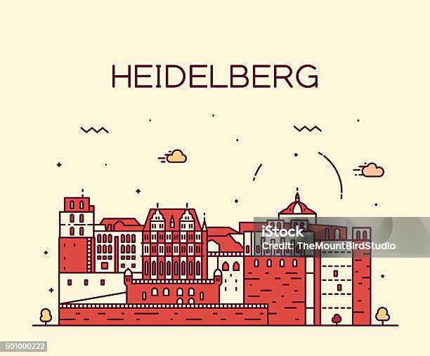 Heidelberg Skyline Vector Illustration Linear Stock Illustration - Download Image Now - Architecture, Arts Culture and Entertainment, Blue