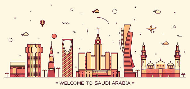 саудовская аравия модные вектор skyline линейный стиль - saudi arabia stock illustrations
