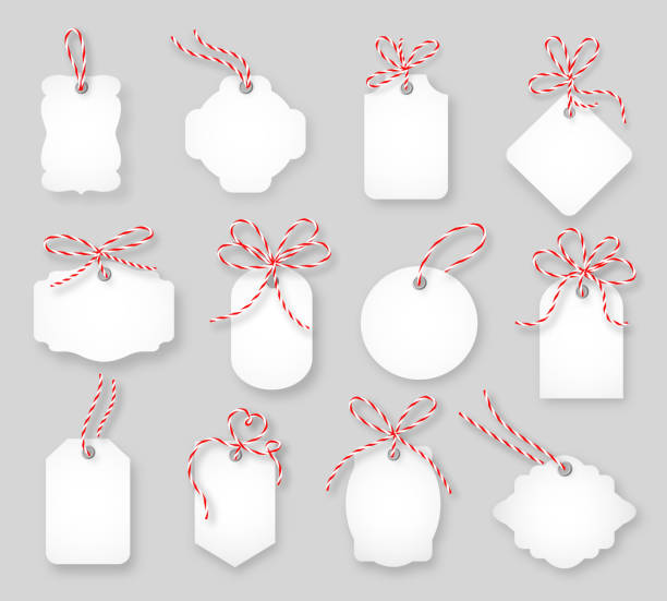 bildbanksillustrationer, clip art samt tecknat material och ikoner med price tags and gift cards tied up with twine bows - christmas tags