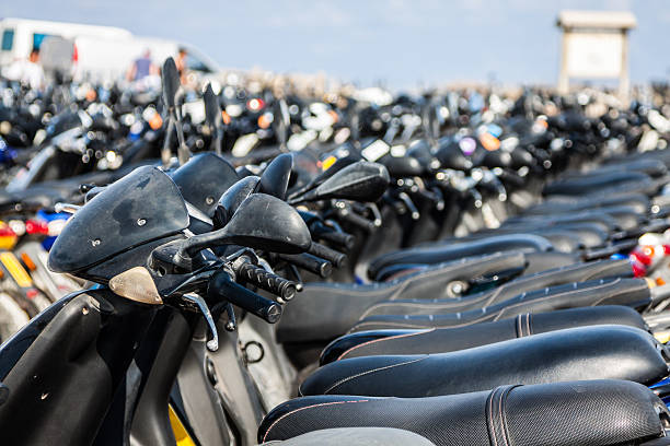 istock Row of scooters on the parking,formentera,spain 501027737