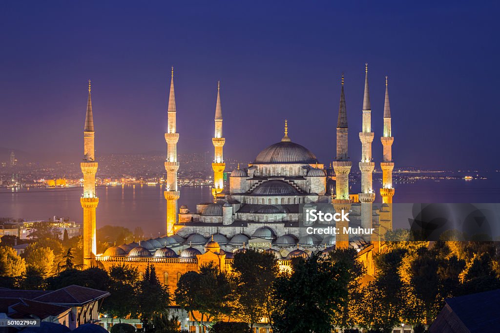 Blue mosque fog Istanbul Blue Mosque in Istanbul, Turkey  Arabic Style Stock Photo