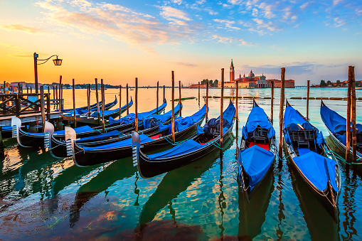 Venice with famous gondolas at sunrise