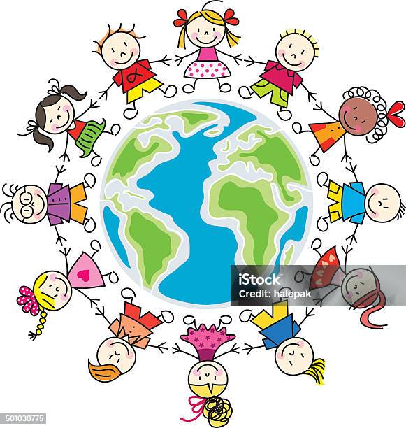 Children Of The World Illustration Stock Illustration - Download Image Now - Child, Earth Day, Child's Drawing