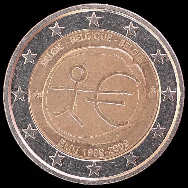 homenagem euro, a união económica e monetária, aniversário, bélgica 2009 - european union coin european union currency coin isolated objects imagens e fotografias de stock