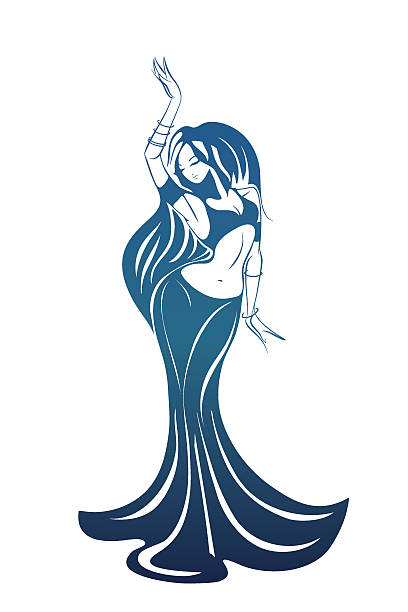 Dancing woman in expressive pose. flat silhouette flat silhouette drawing of woman in expressive pose belly dancing stock illustrations