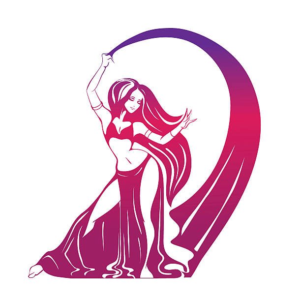 Dancing woman in expressive pose. flat silhouette flat silhouette drawing of woman in expressive pose belly dancing stock illustrations